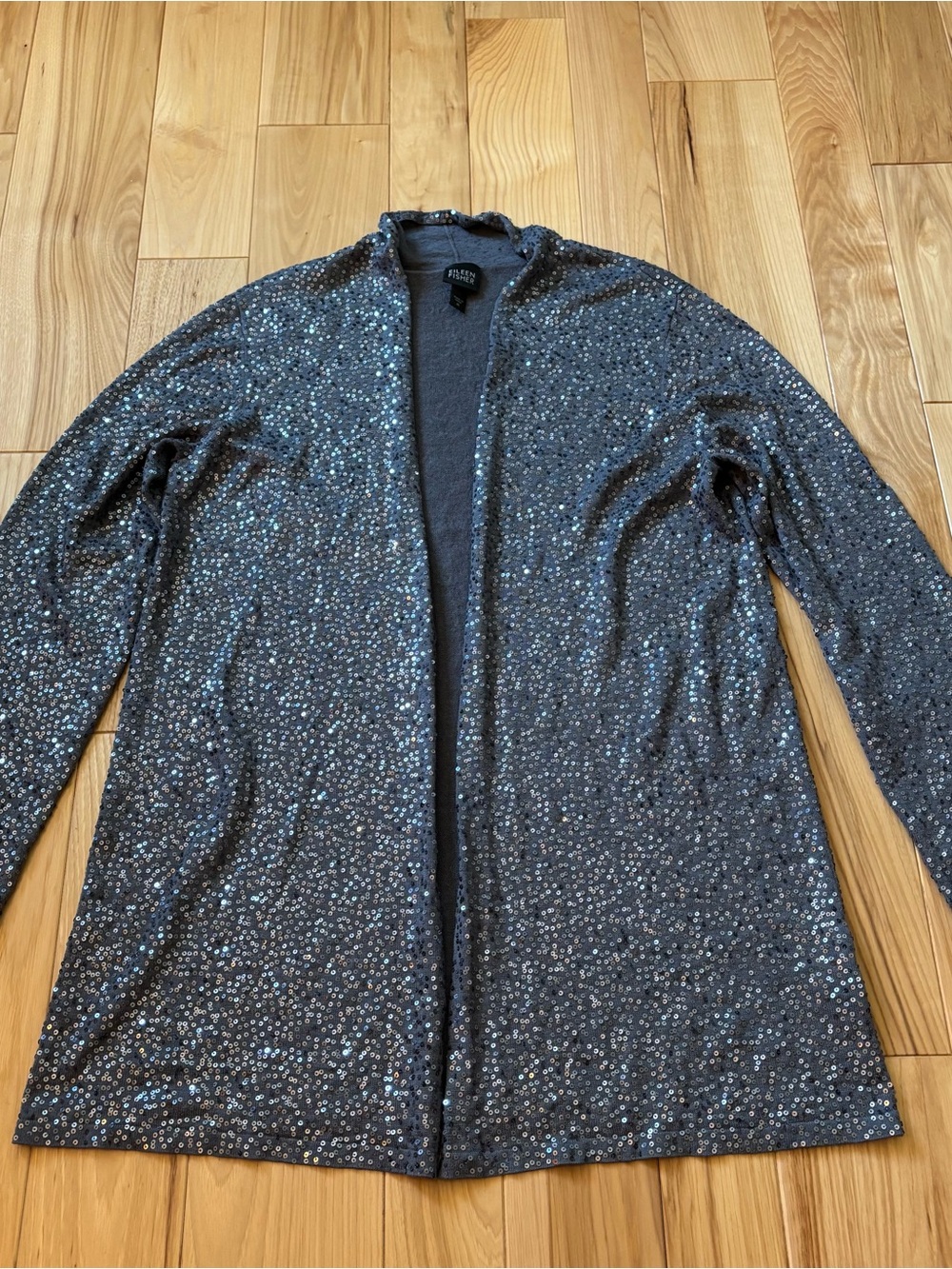 Eileen Fisher Sequin Silk Cotton Open Front Cardigan Style Sweater